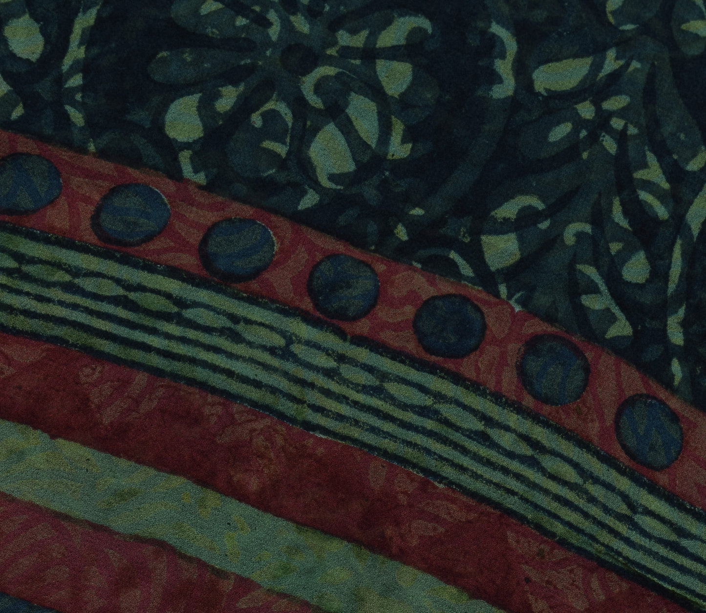 Sushila Vintage Black Sari 100% Pure Georgette Silk Printed Paisley Craft Fabric