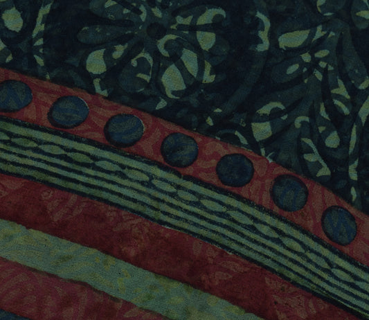 Sushila Vintage Black Sari 100% Pure Georgette Silk Printed Paisley Craft Fabric