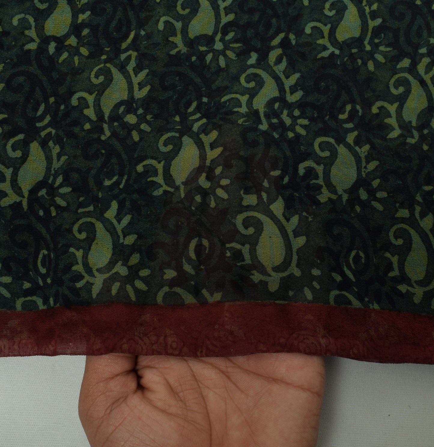 Sushila Vintage Black Sari 100% Pure Georgette Silk Printed Paisley Craft Fabric