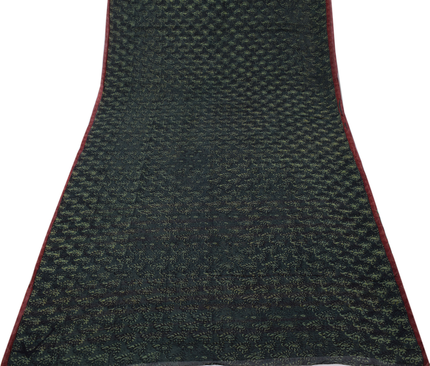 Sushila Vintage Black Sari 100% Pure Georgette Silk Printed Paisley Craft Fabric