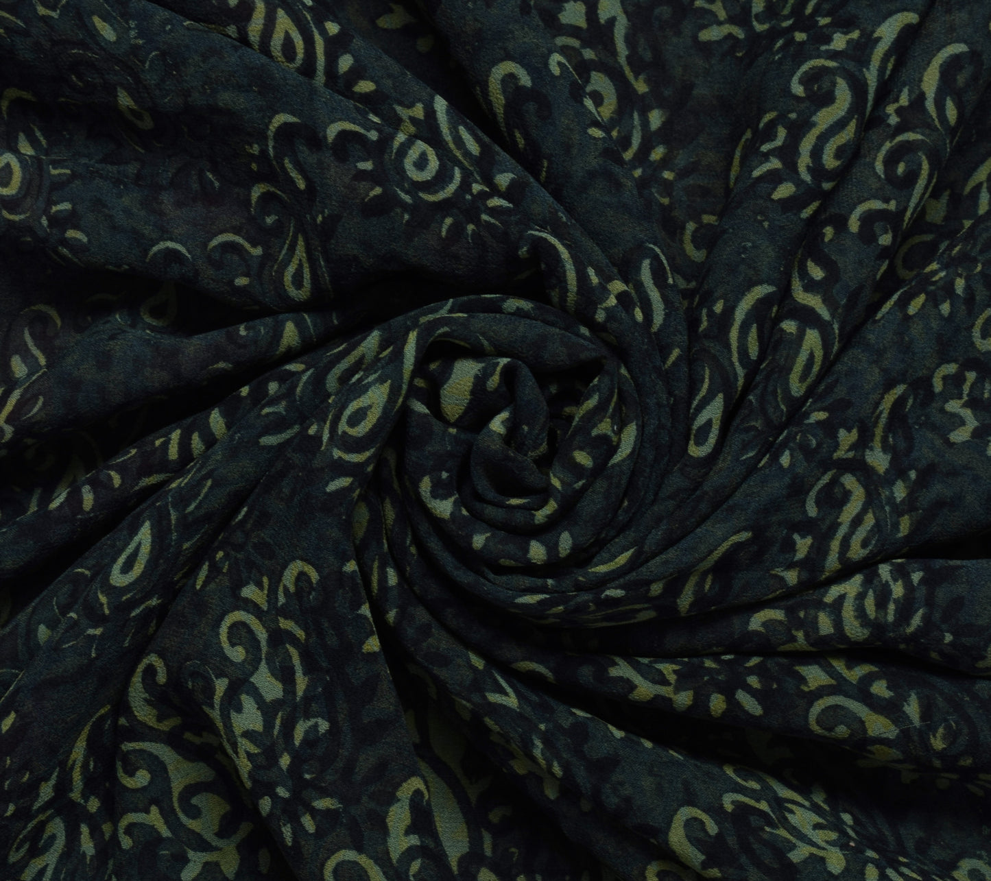 Sushila Vintage Black Sari 100% Pure Georgette Silk Printed Paisley Craft Fabric