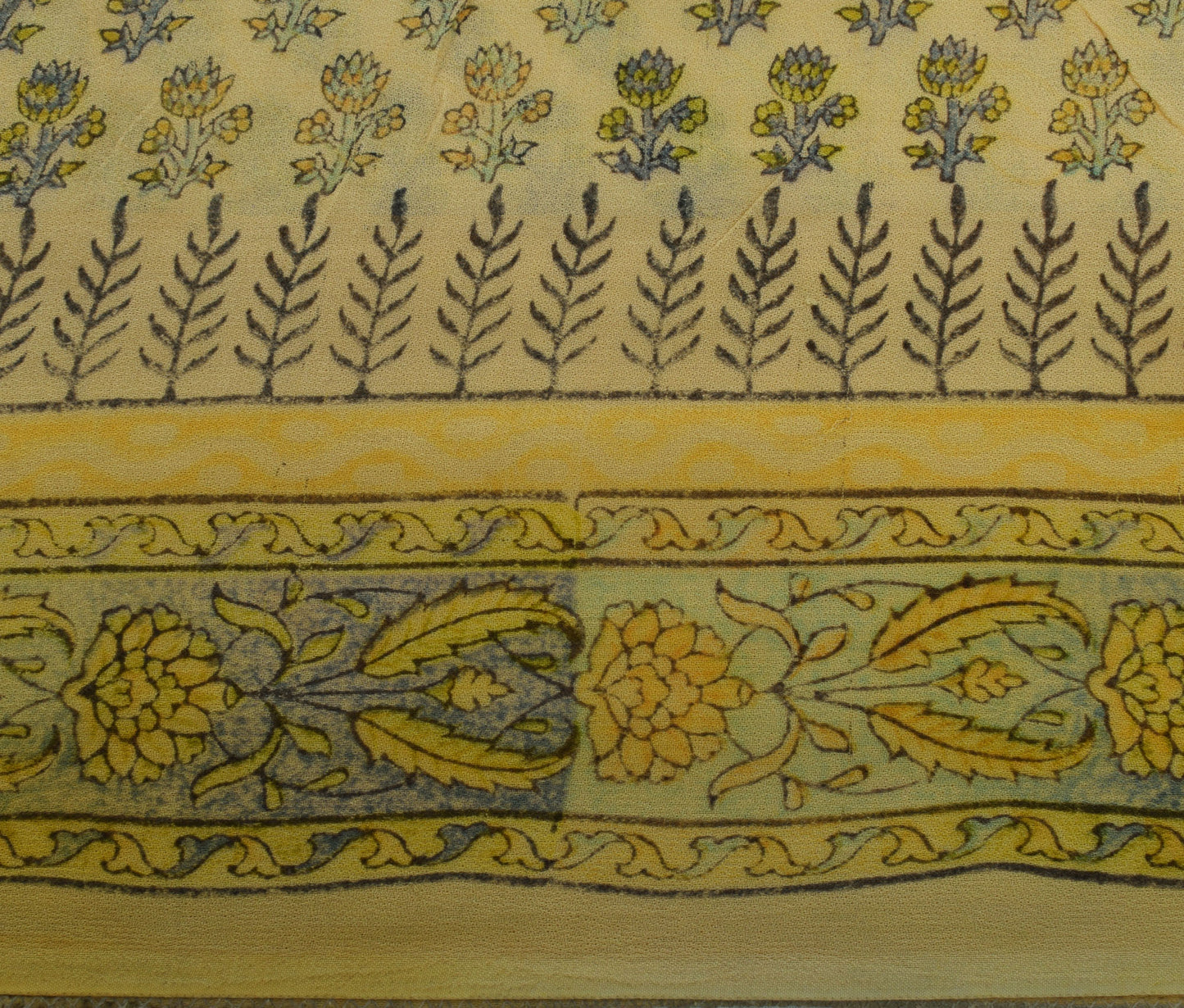 Sushila Vintage Cream Saree 100% Pure Georgette Silk Printed Floral Craft Fabric