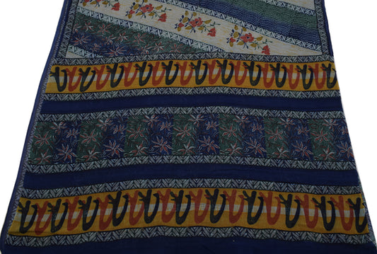 Sushila Vintage Blue Saree 100% Pure Georgette Silk Printed FloralCraft Fabric
