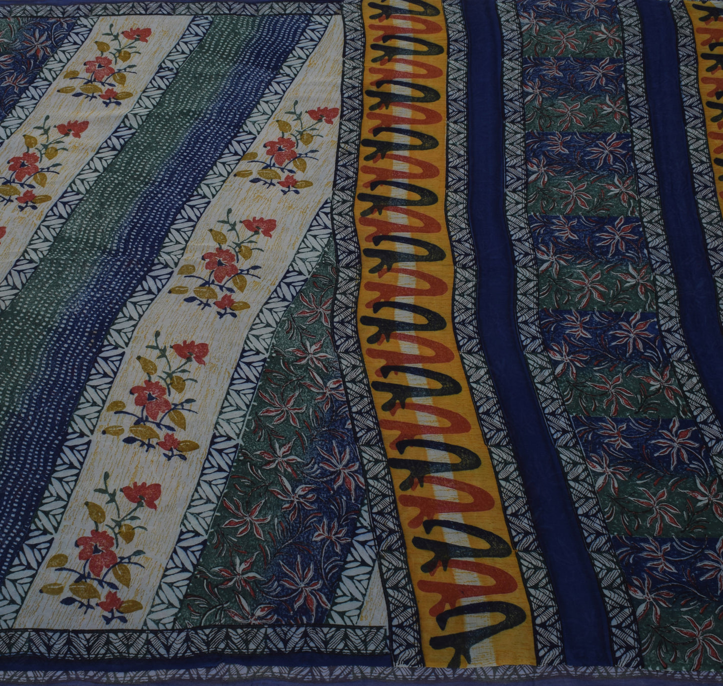 Sushila Vintage Blue Saree 100% Pure Georgette Silk Printed FloralCraft Fabric