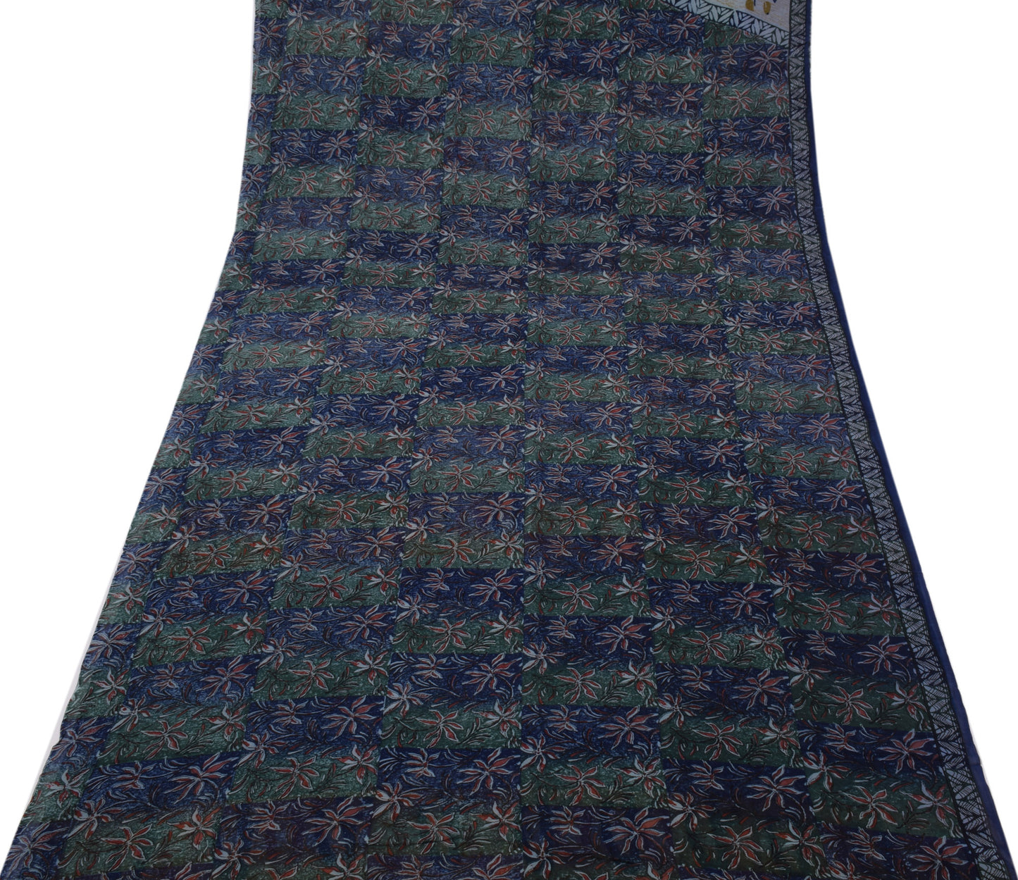 Sushila Vintage Blue Saree 100% Pure Georgette Silk Printed FloralCraft Fabric