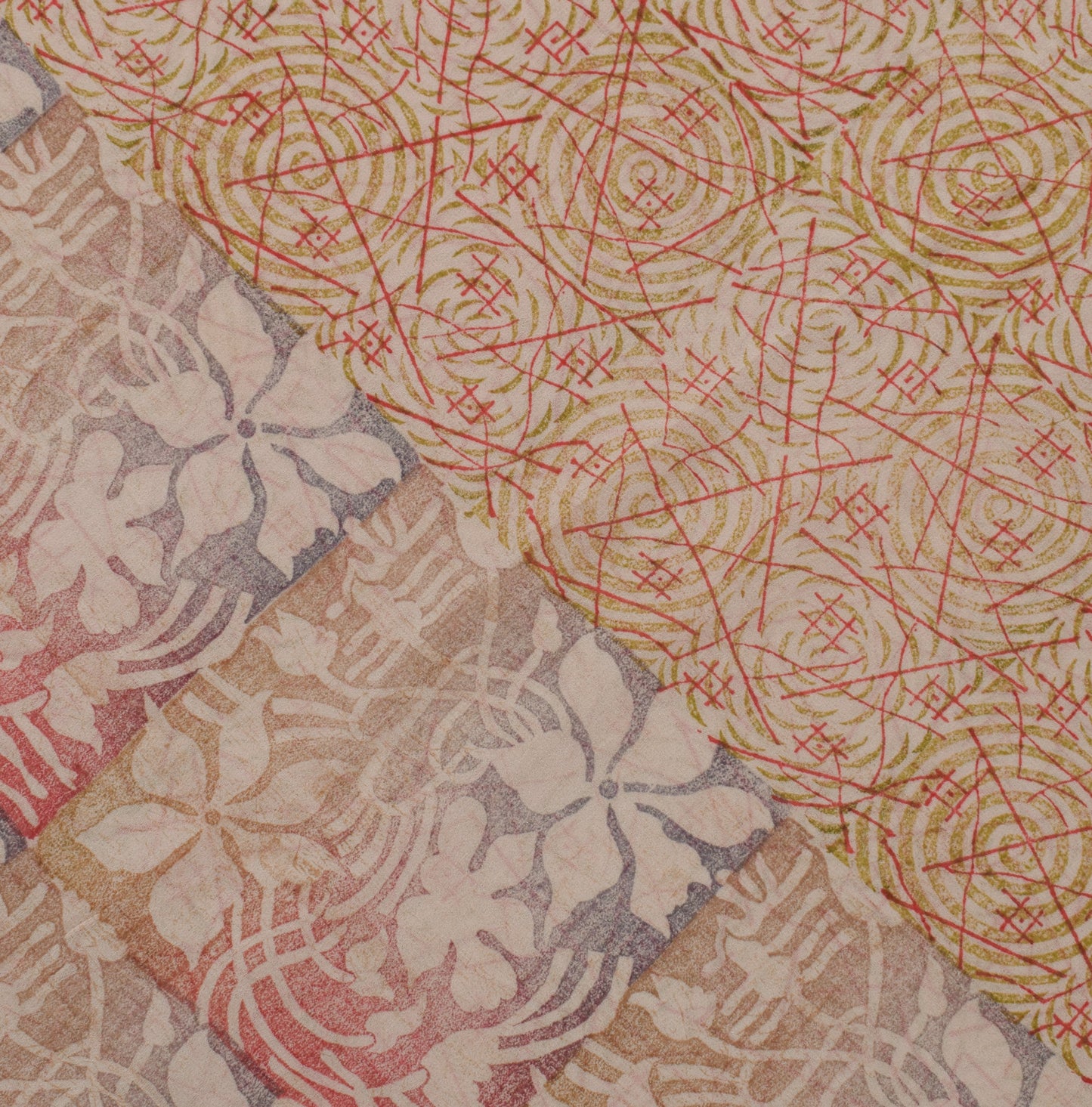 Sushila Vintage Peach Sari Pure Georgette Silk Printed Geometrical Craft Fabric