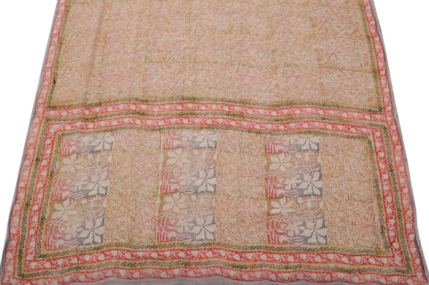 Sushila Vintage Peach Sari Pure Georgette Silk Printed Geometrical Craft Fabric