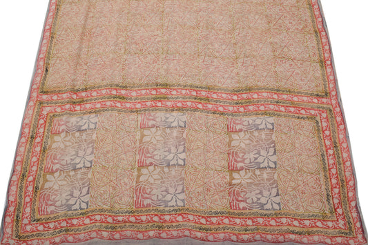 Sushila Vintage Peach Sari Pure Georgette Silk Printed Geometrical Craft Fabric