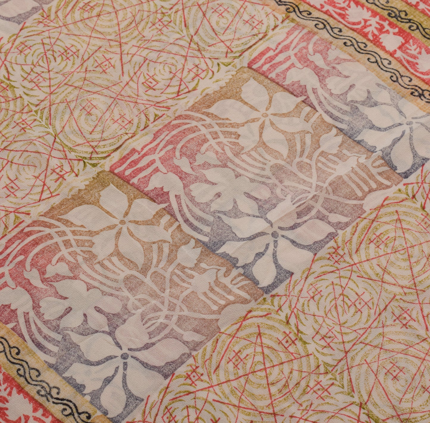 Sushila Vintage Peach Sari Pure Georgette Silk Printed Geometrical Craft Fabric