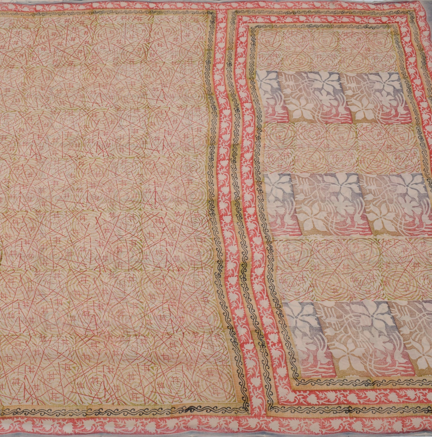 Sushila Vintage Peach Sari Pure Georgette Silk Printed Geometrical Craft Fabric