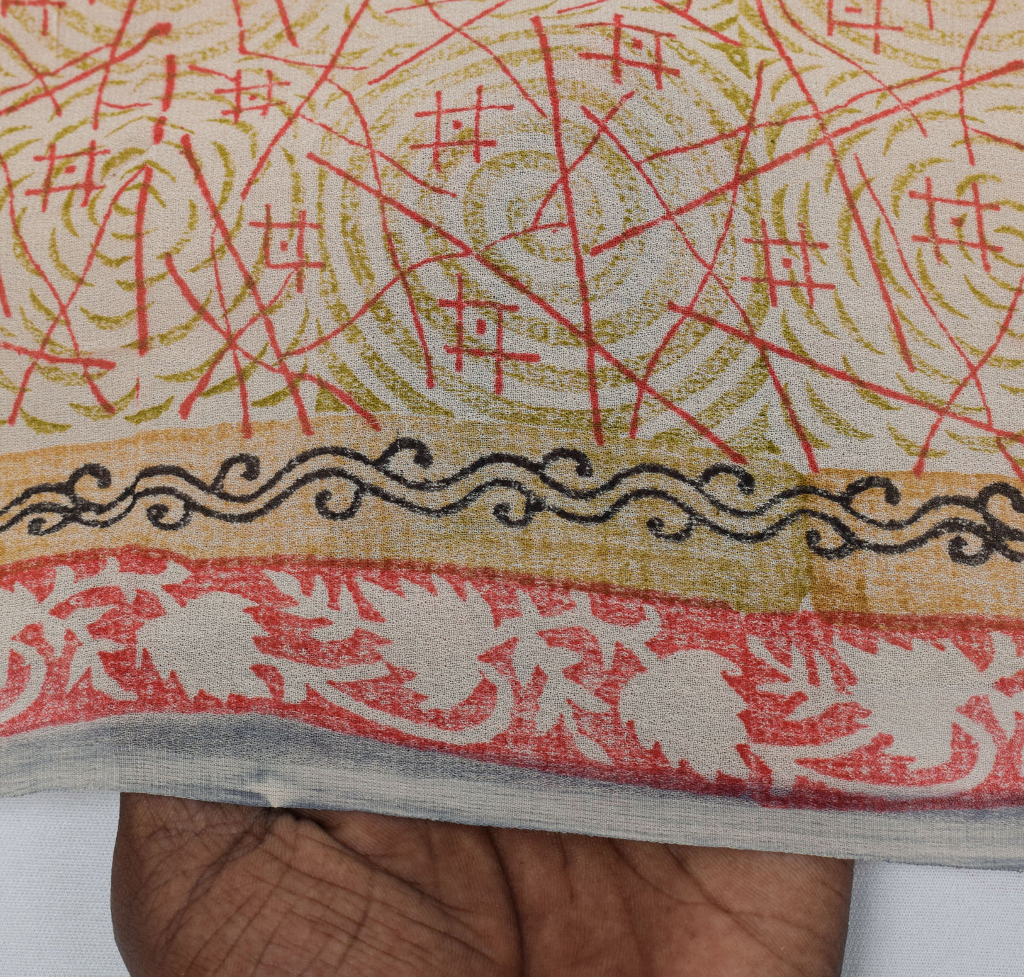 Sushila Vintage Peach Sari Pure Georgette Silk Printed Geometrical Craft Fabric