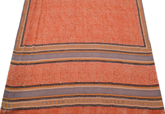 Sushila Vintage Orange Sari 100% Pure Georgette Silk Printed Floral Craft Fabric