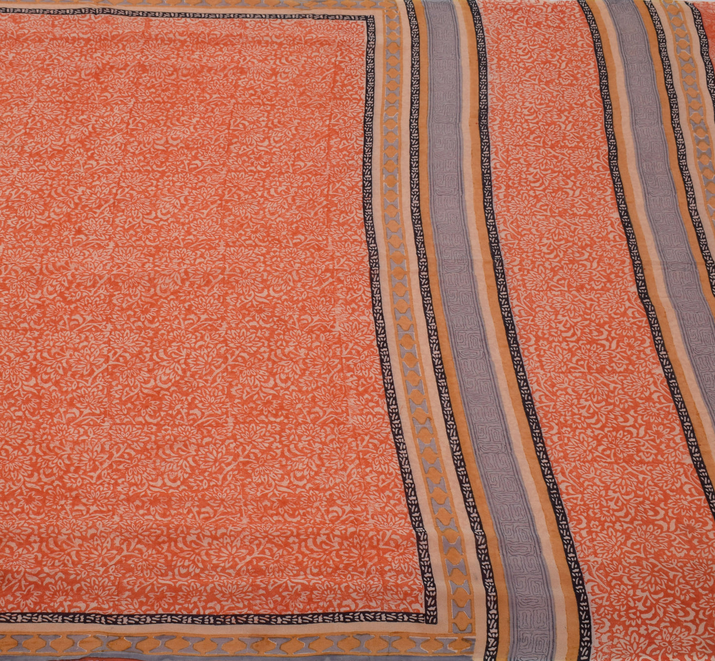 Sushila Vintage Orange Sari 100% Pure Georgette Silk Printed Floral Craft Fabric