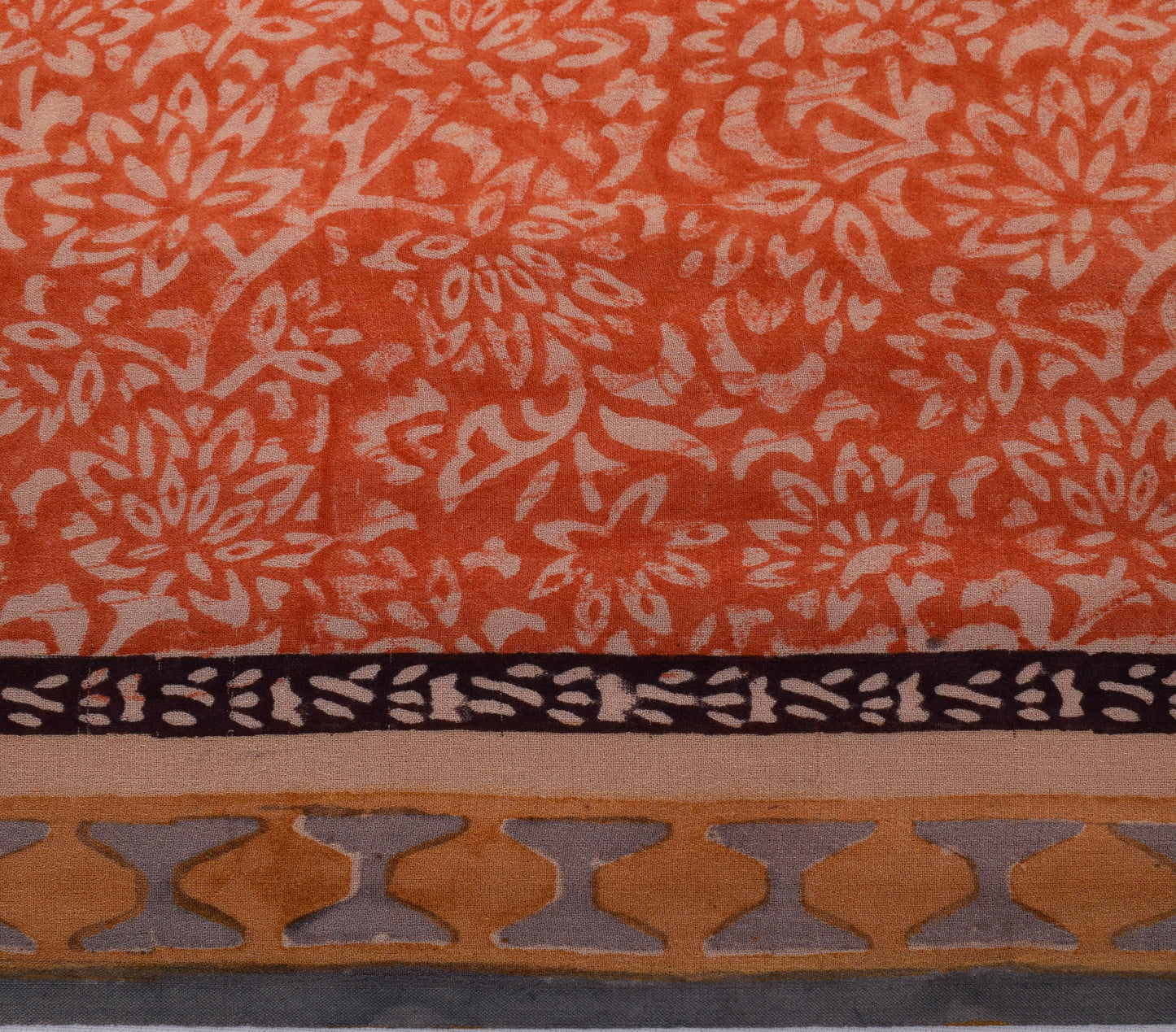 Sushila Vintage Orange Sari 100% Pure Georgette Silk Printed Floral Craft Fabric