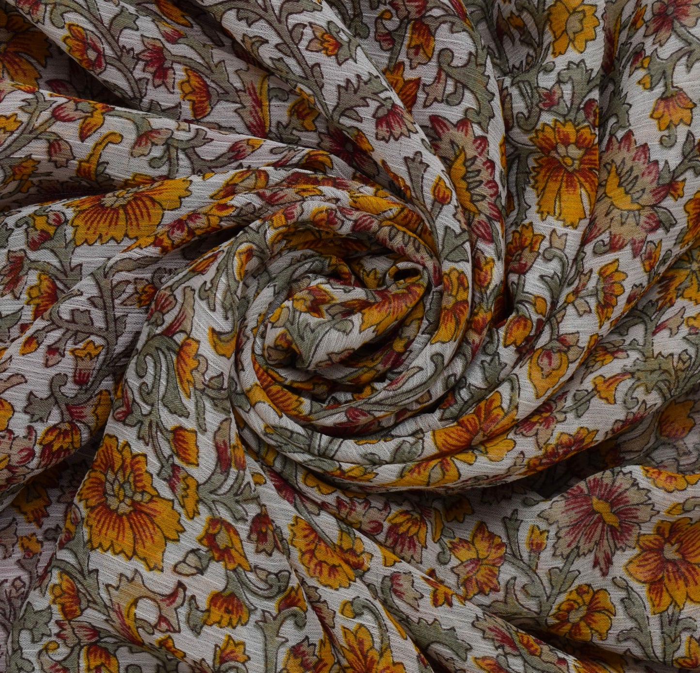 Sushila Vintage Cream Saree Blend Chiffon Silk Printed Floral 5YD Craft Fabric