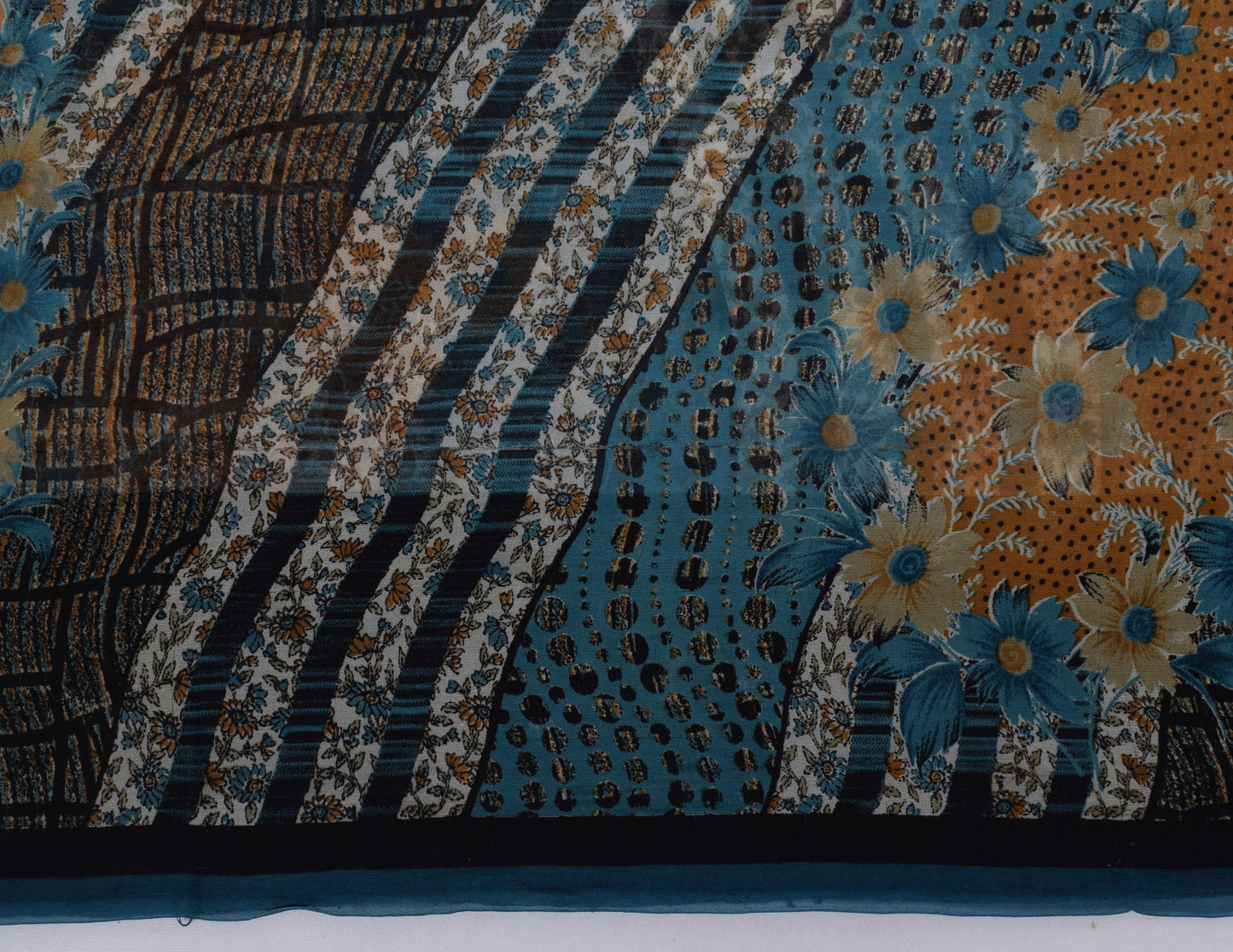 Sushila Vintage Blue Saree 100% Pure Georgette Silk Printed Floral Craft Fabric