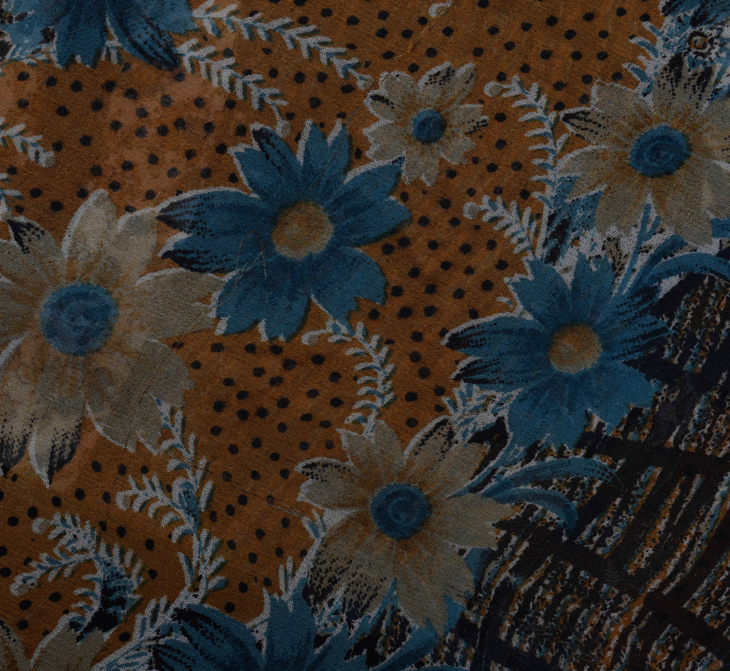 Sushila Vintage Blue Saree 100% Pure Georgette Silk Printed Floral Craft Fabric