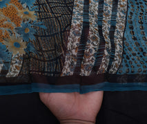 Sushila Vintage Blue Saree 100% Pure Georgette Silk Printed Floral Craft Fabric
