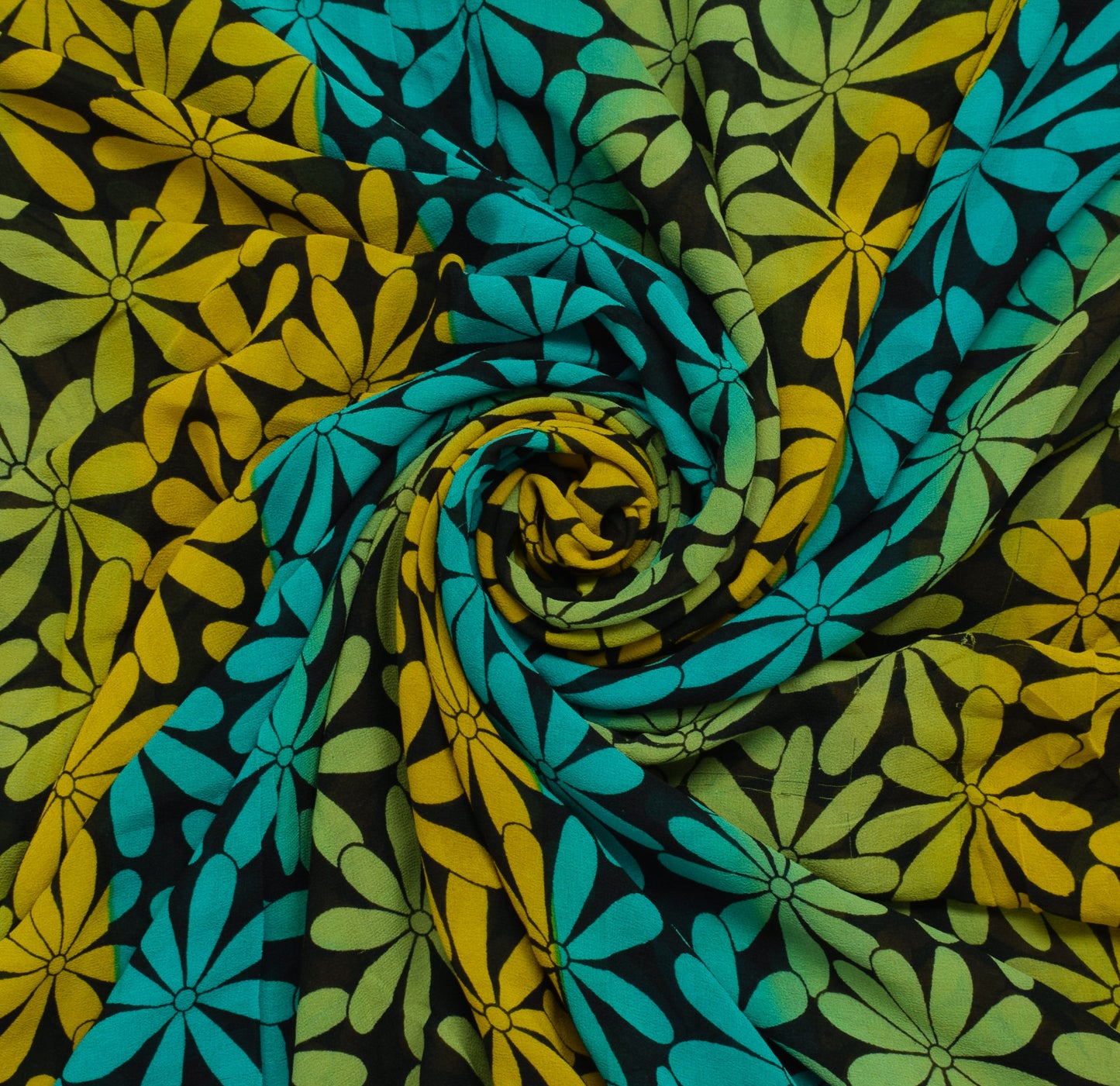 Sushila Vintage Indian Sari 100% Pure Georgette Silk Printed Floral Craft Fabric