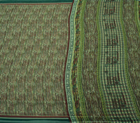 Sushila Vintage Green Saree Blend Georgette Silk Printed Indian Craft Fabric