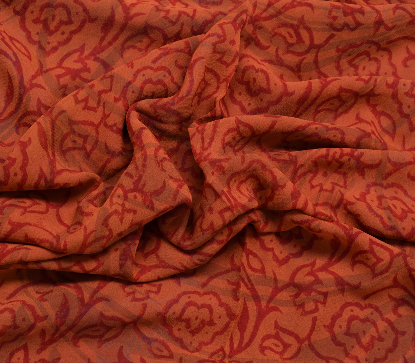 Sushila Vintage Rust Saree 100% Pure Georgette Silk Printed Floral Craft Fabric