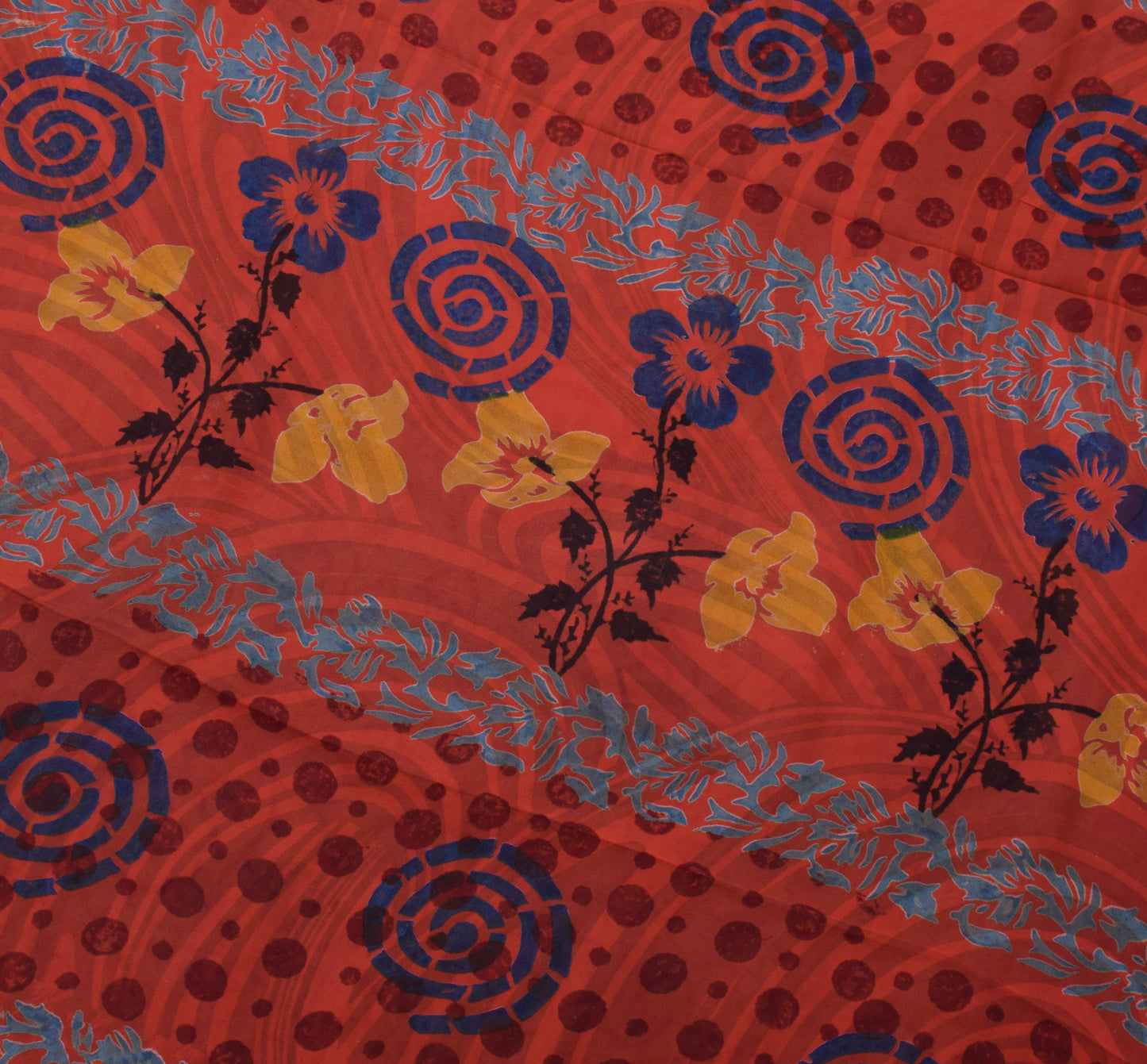 Sushila Vintage Rust Saree 100% Pure Georgette Silk Printed Floral Craft Fabric