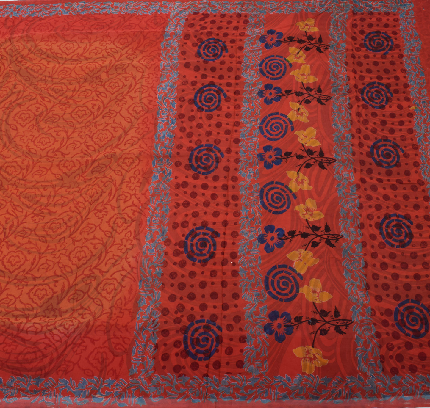 Sushila Vintage Rust Saree 100% Pure Georgette Silk Printed Floral Craft Fabric