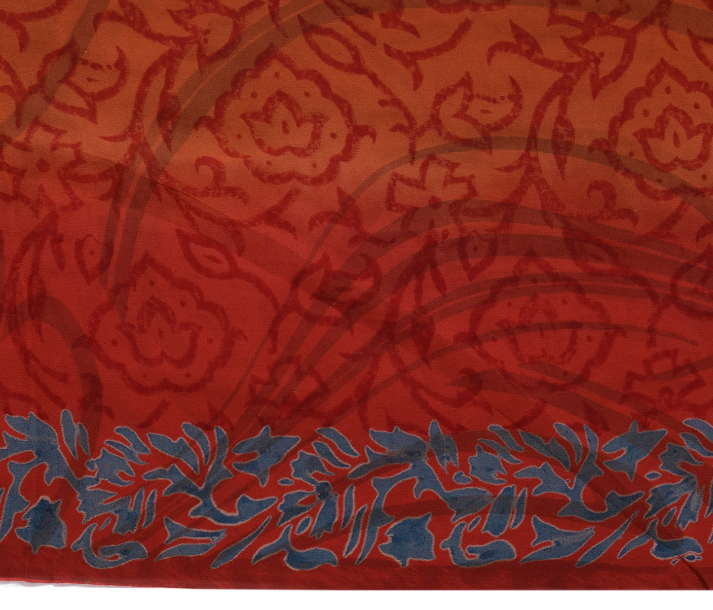 Sushila Vintage Rust Saree 100% Pure Georgette Silk Printed Floral Craft Fabric