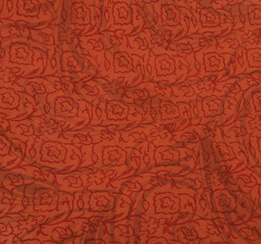 Sushila Vintage Rust Saree 100% Pure Georgette Silk Printed Floral Craft Fabric