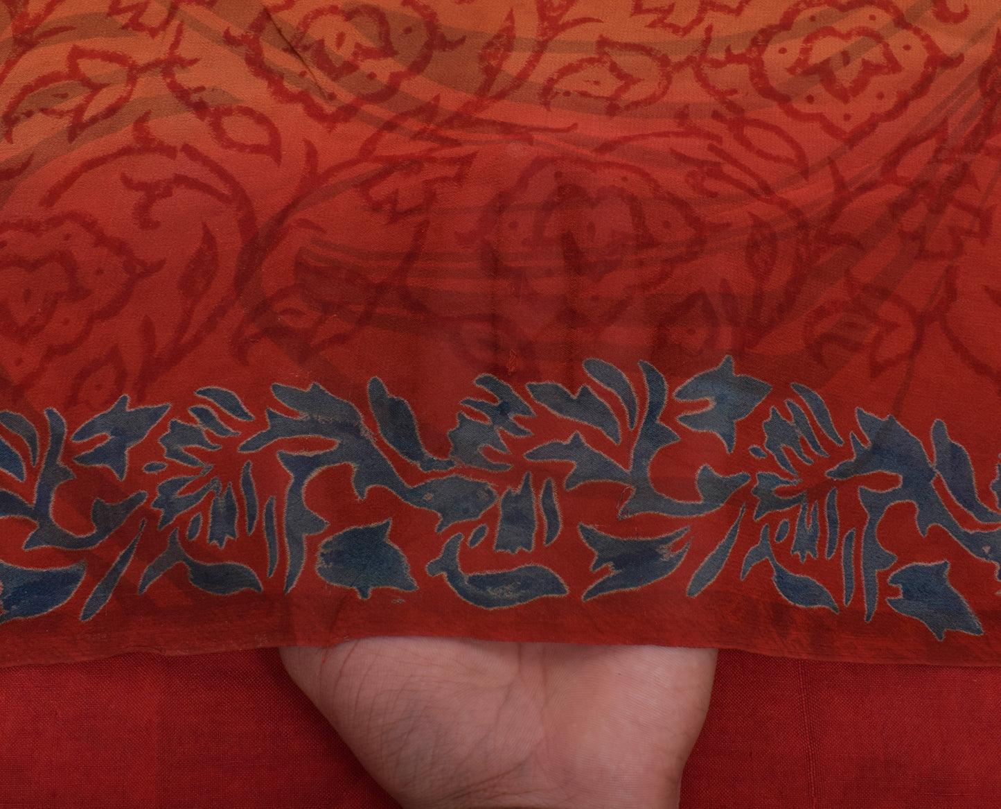 Sushila Vintage Rust Saree 100% Pure Georgette Silk Printed Floral Craft Fabric