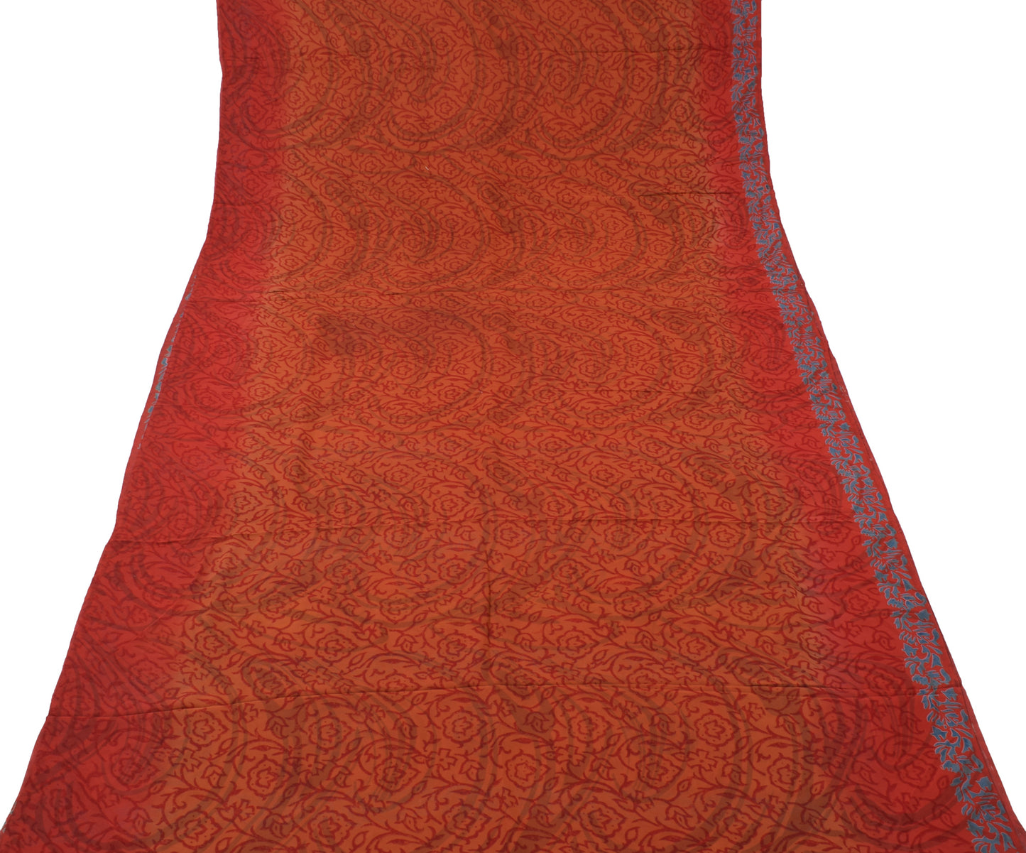 Sushila Vintage Rust Saree 100% Pure Georgette Silk Printed Floral Craft Fabric