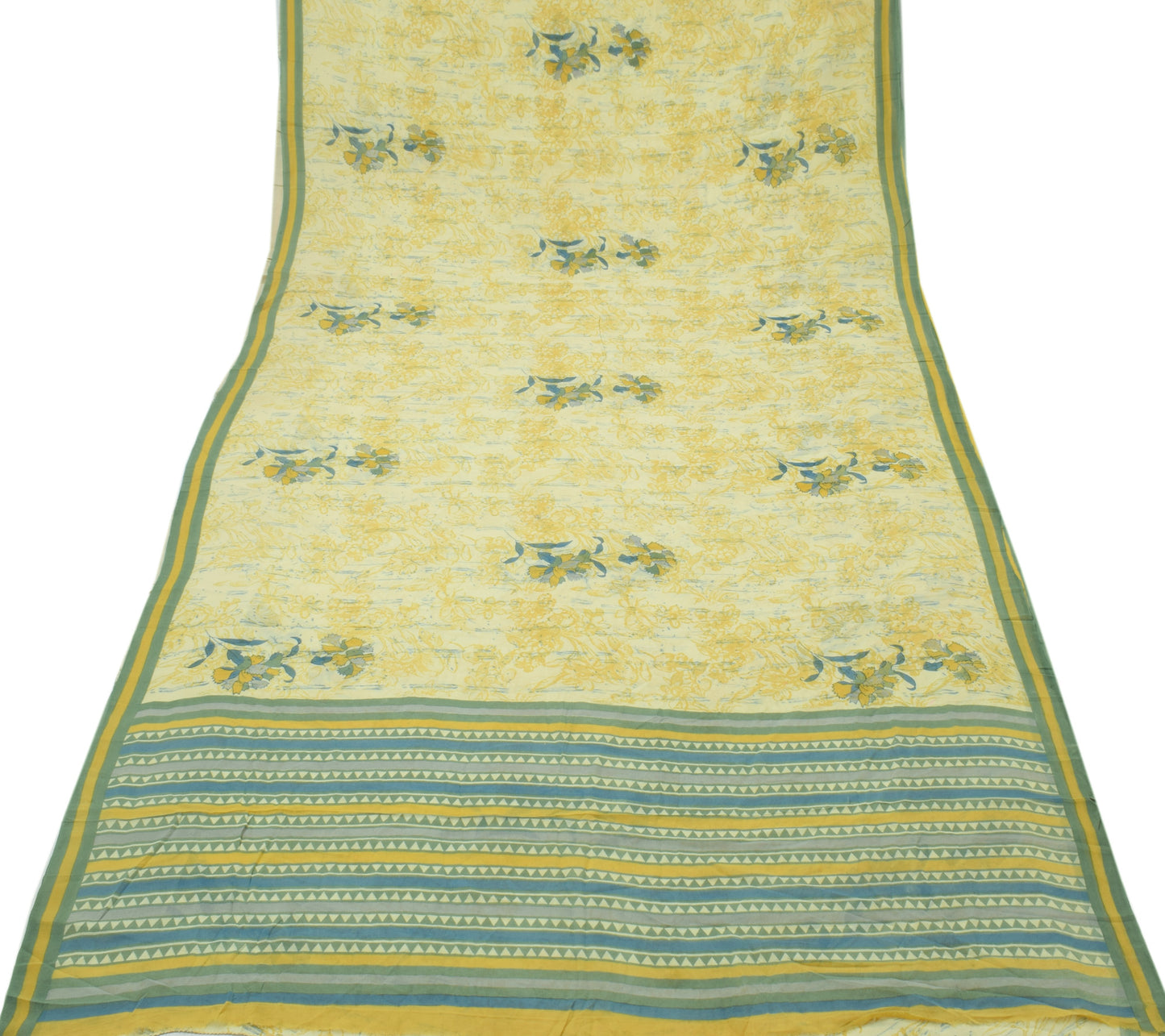 Sushila Vintage Cream Saree 100% Pure Georgette Silk Printed Floral Craft Fabric