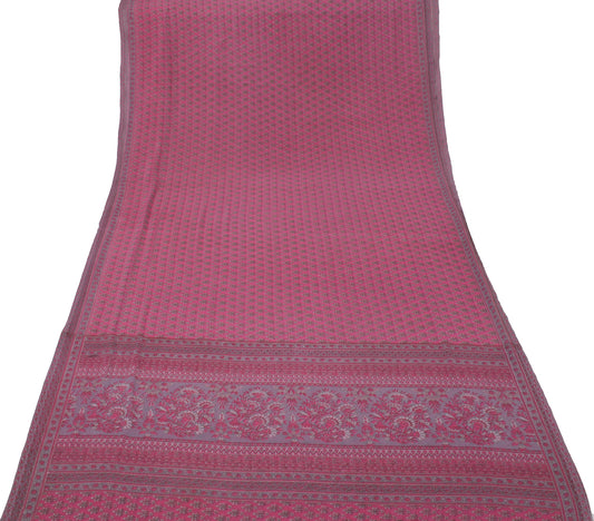 Sushila Vintage Magenta Sari Blend Georgette Silk Printed Floral Craft Fabric
