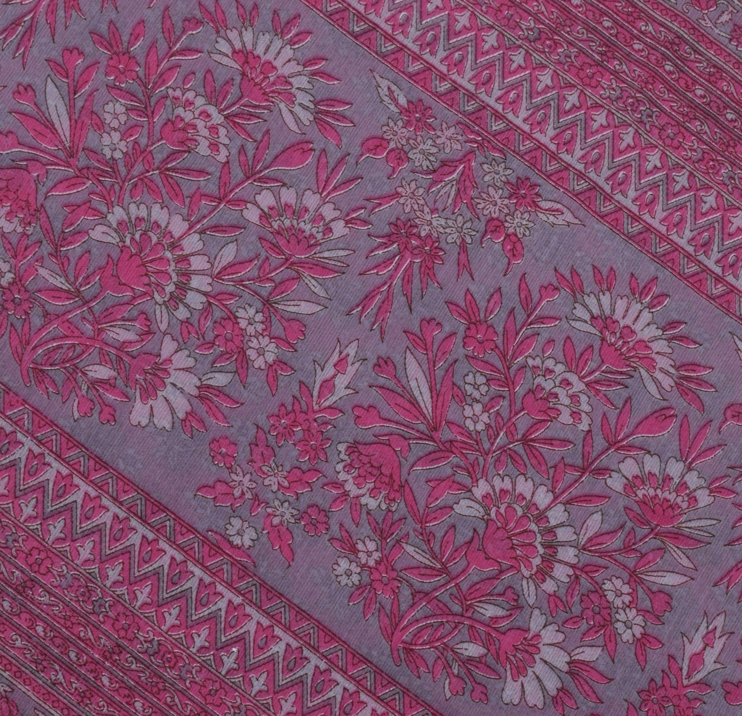 Sushila Vintage Magenta Sari Blend Georgette Silk Printed Floral Craft Fabric