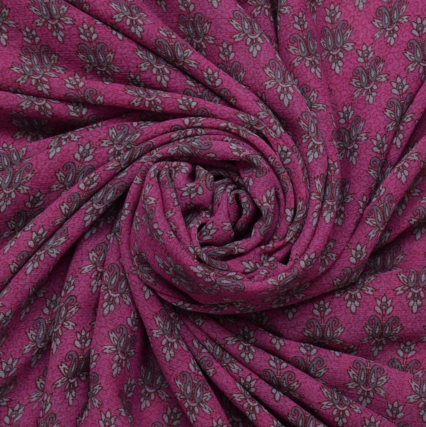 Sushila Vintage Magenta Sari Blend Georgette Silk Printed Floral Craft Fabric