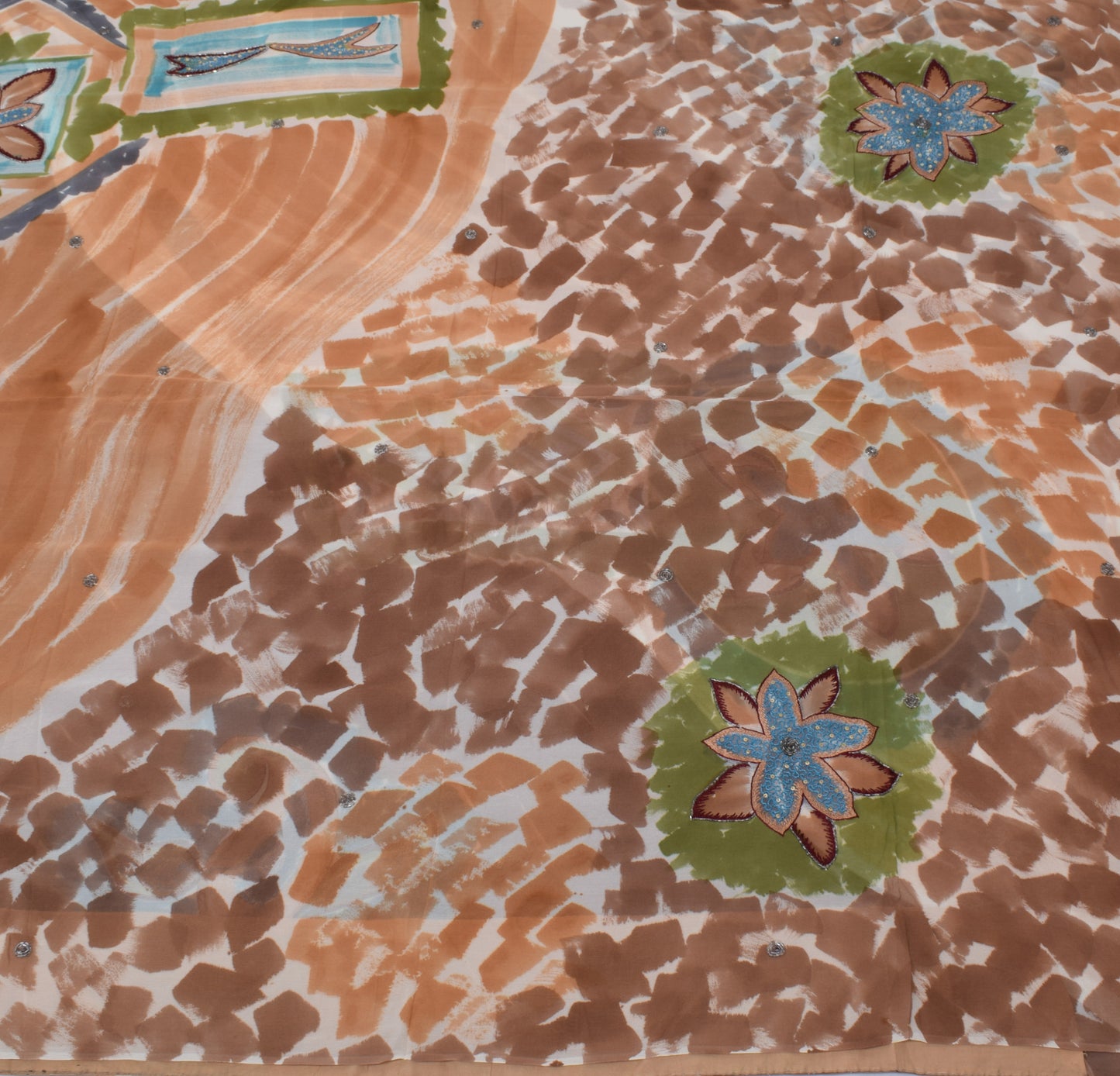 Sushila Vintage Sari 100% Pure Georgette Silk Printed Embroidered Craft Fabric