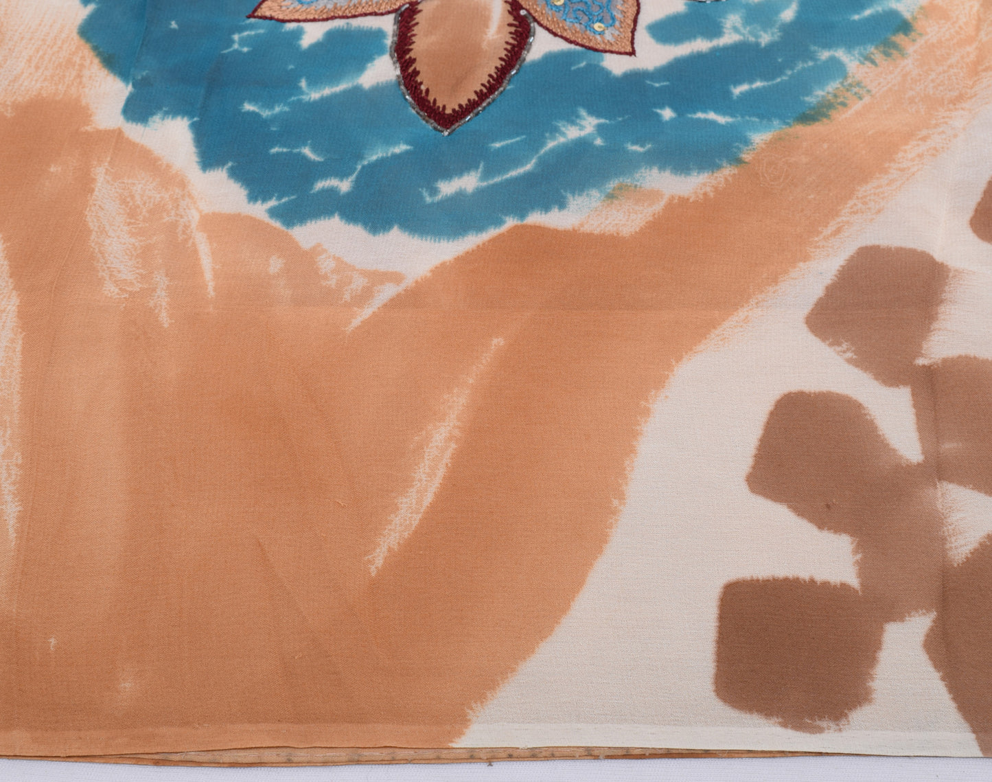 Sushila Vintage Sari 100% Pure Georgette Silk Printed Embroidered Craft Fabric