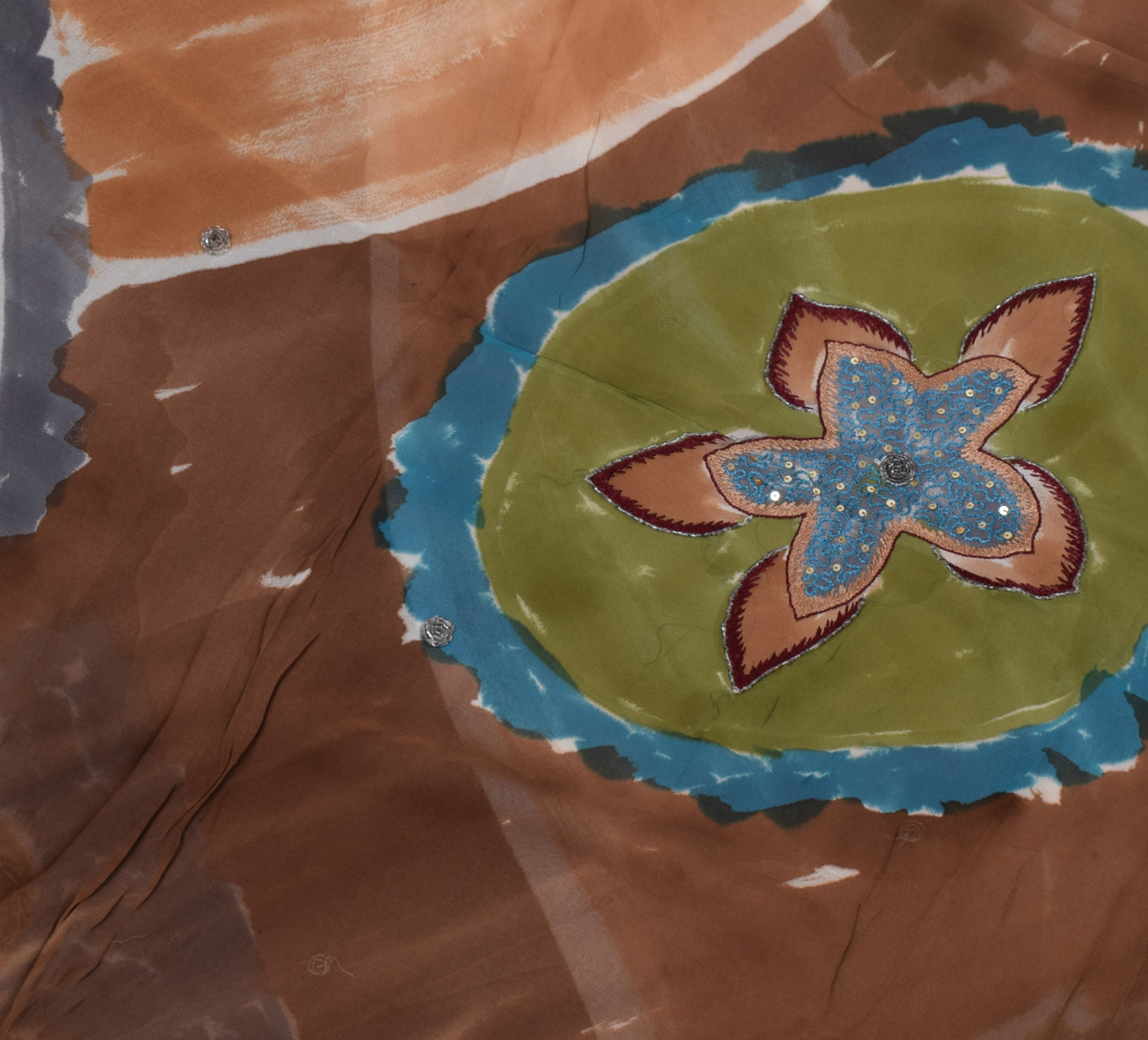 Sushila Vintage Sari 100% Pure Georgette Silk Printed Embroidered Craft Fabric