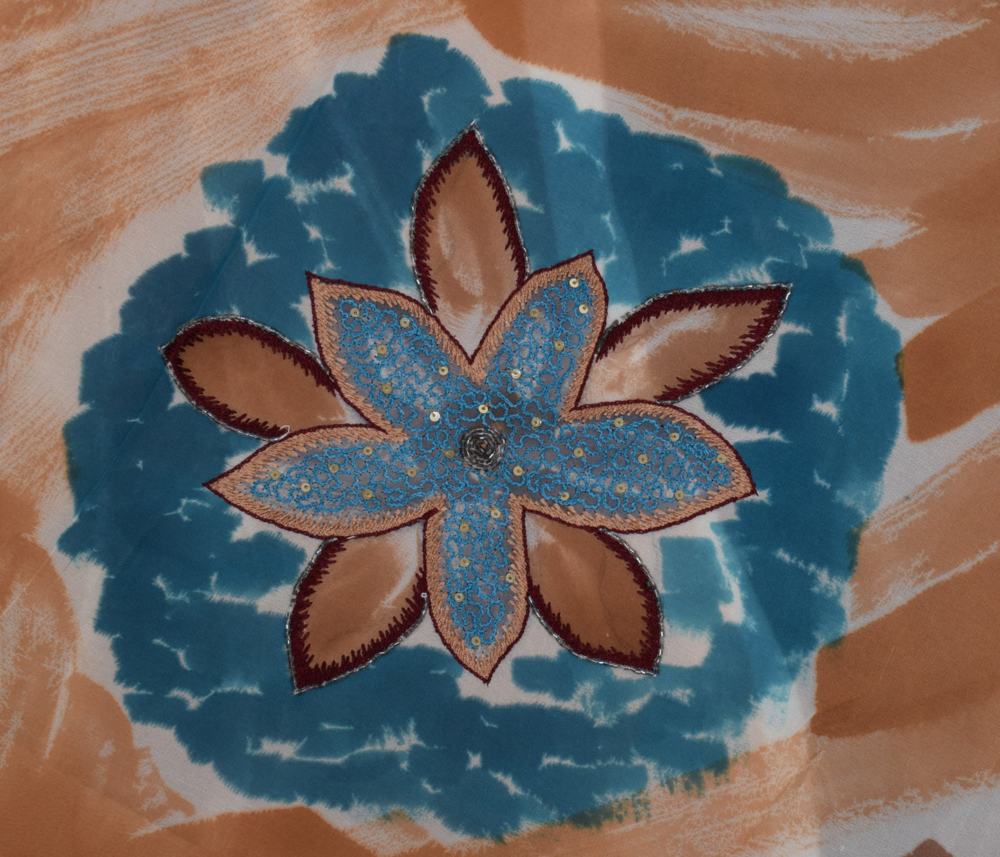 Sushila Vintage Sari 100% Pure Georgette Silk Printed Embroidered Craft Fabric