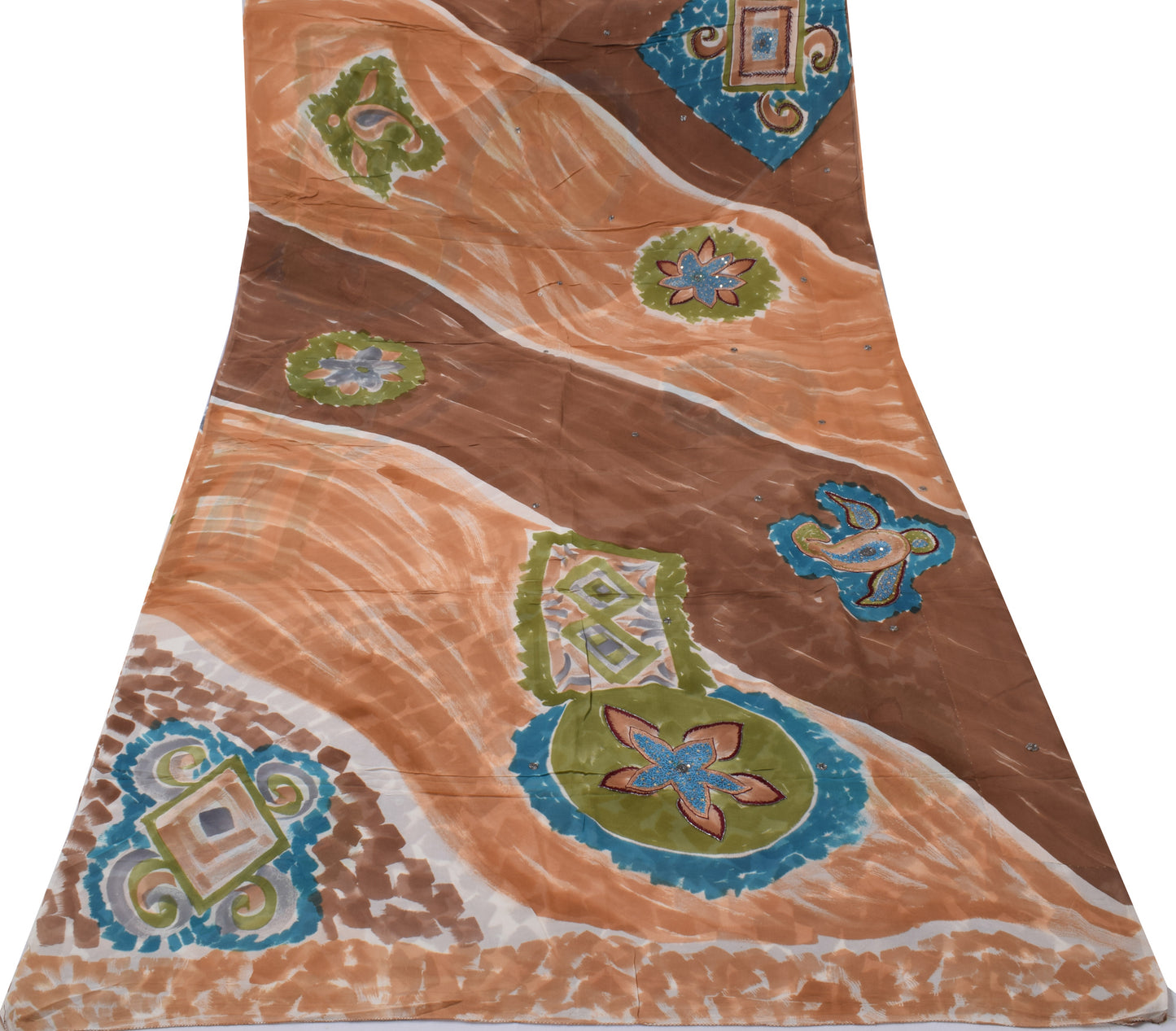 Sushila Vintage Sari 100% Pure Georgette Silk Printed Embroidered Craft Fabric