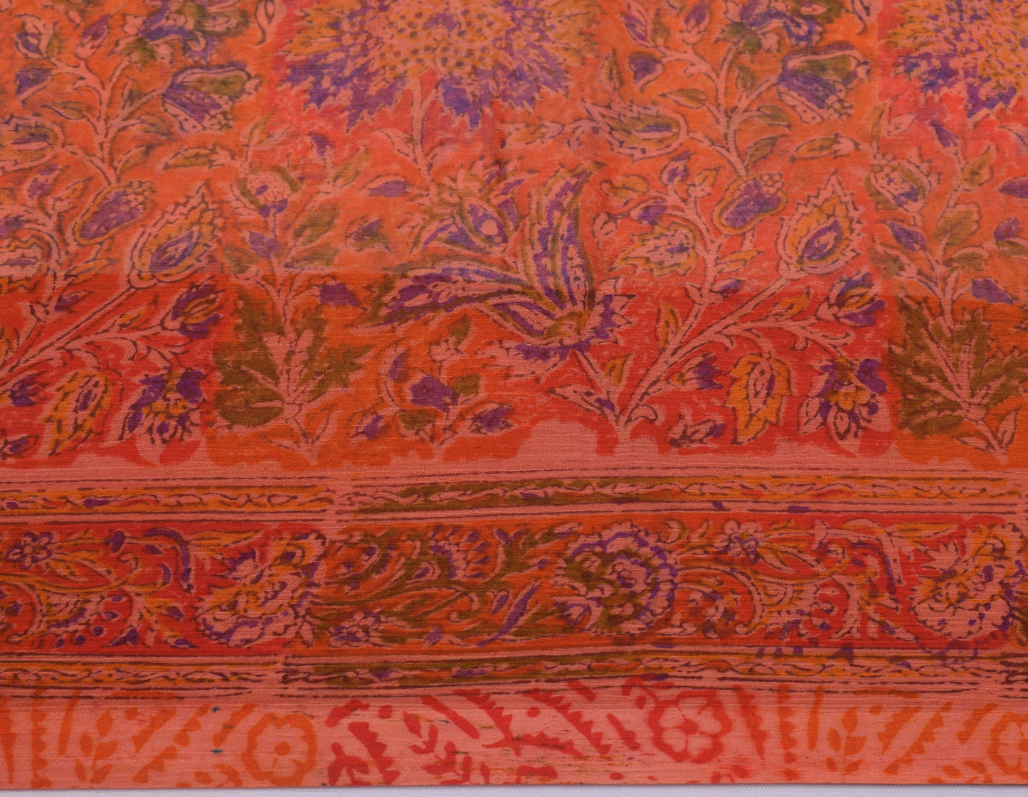 Sushila Vintage Orange Sari Blend Chiffon Silk Printed Floral 5YD Craft Fabric
