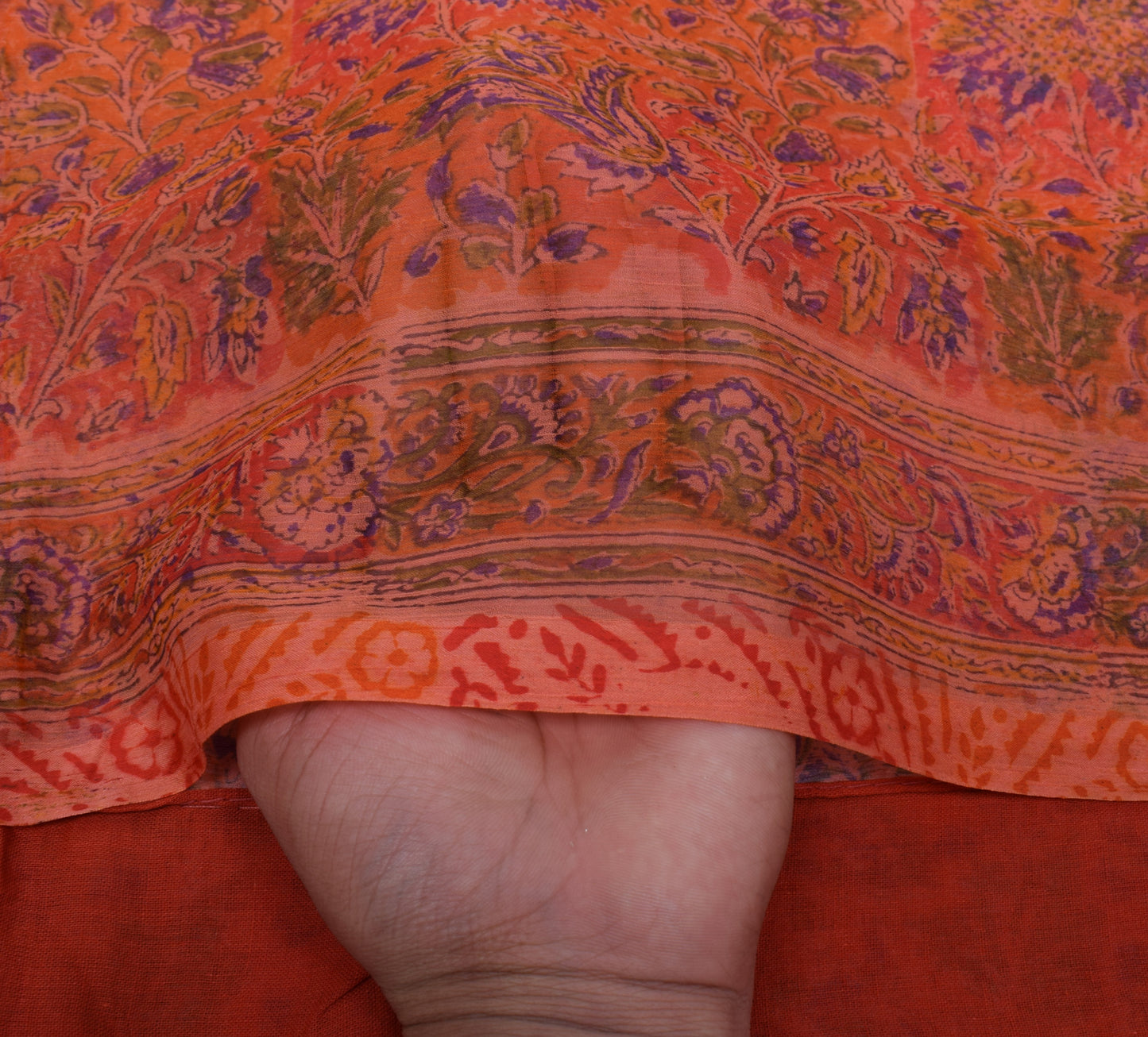 Sushila Vintage Orange Sari Blend Chiffon Silk Printed Floral 5YD Craft Fabric