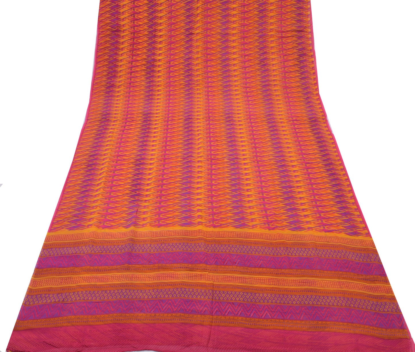Sushila Vintage Yellow Sari 100% Pure Georgette Silk Printed Indian Craft Fabric