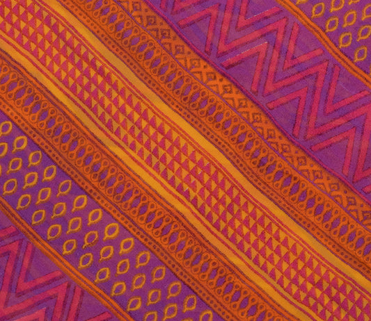 Sushila Vintage Yellow Sari 100% Pure Georgette Silk Printed Indian Craft Fabric