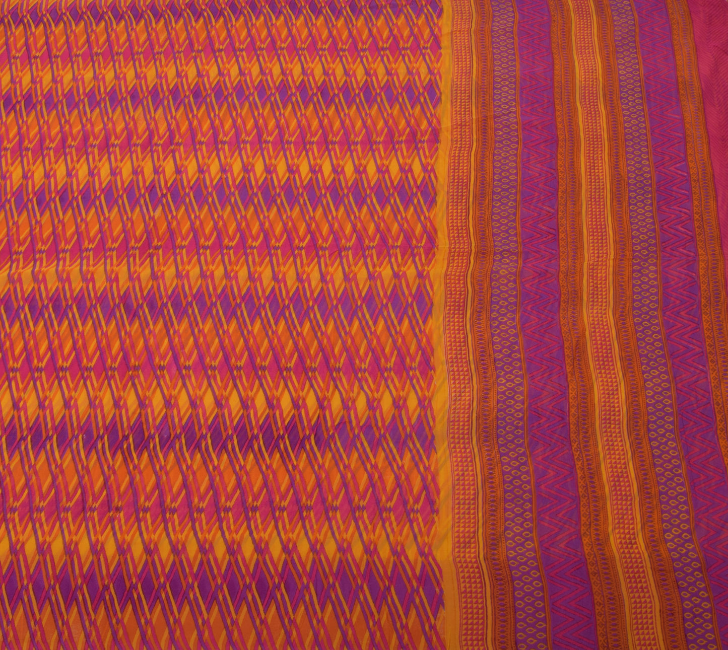 Sushila Vintage Yellow Sari 100% Pure Georgette Silk Printed Indian Craft Fabric