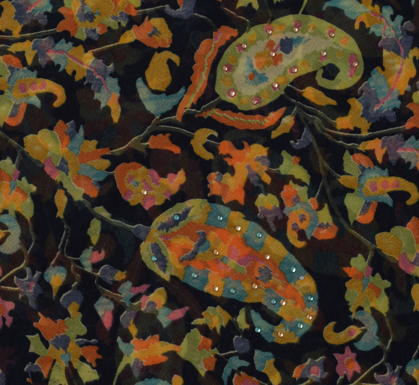 Sushila Vintage Black Sari Blend Georgette Silk Printed Paisley Craft Fabric