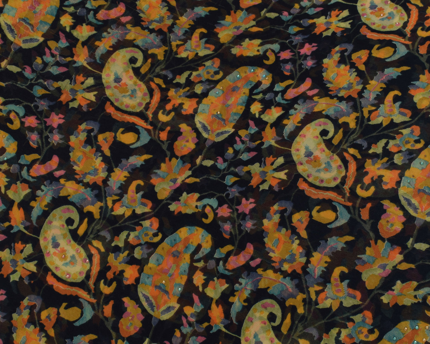 Sushila Vintage Black Sari Blend Georgette Silk Printed Paisley Craft Fabric