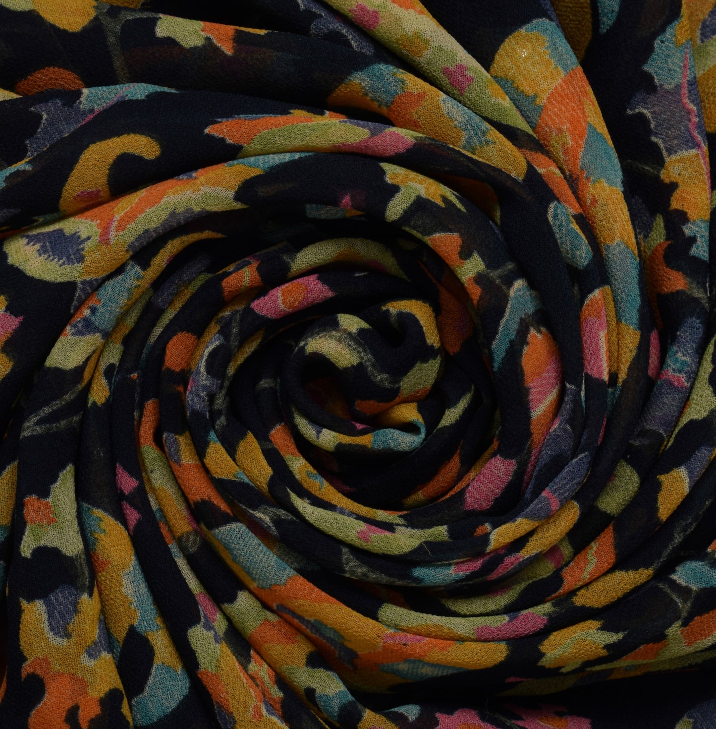 Sushila Vintage Black Sari Blend Georgette Silk Printed Paisley Craft Fabric