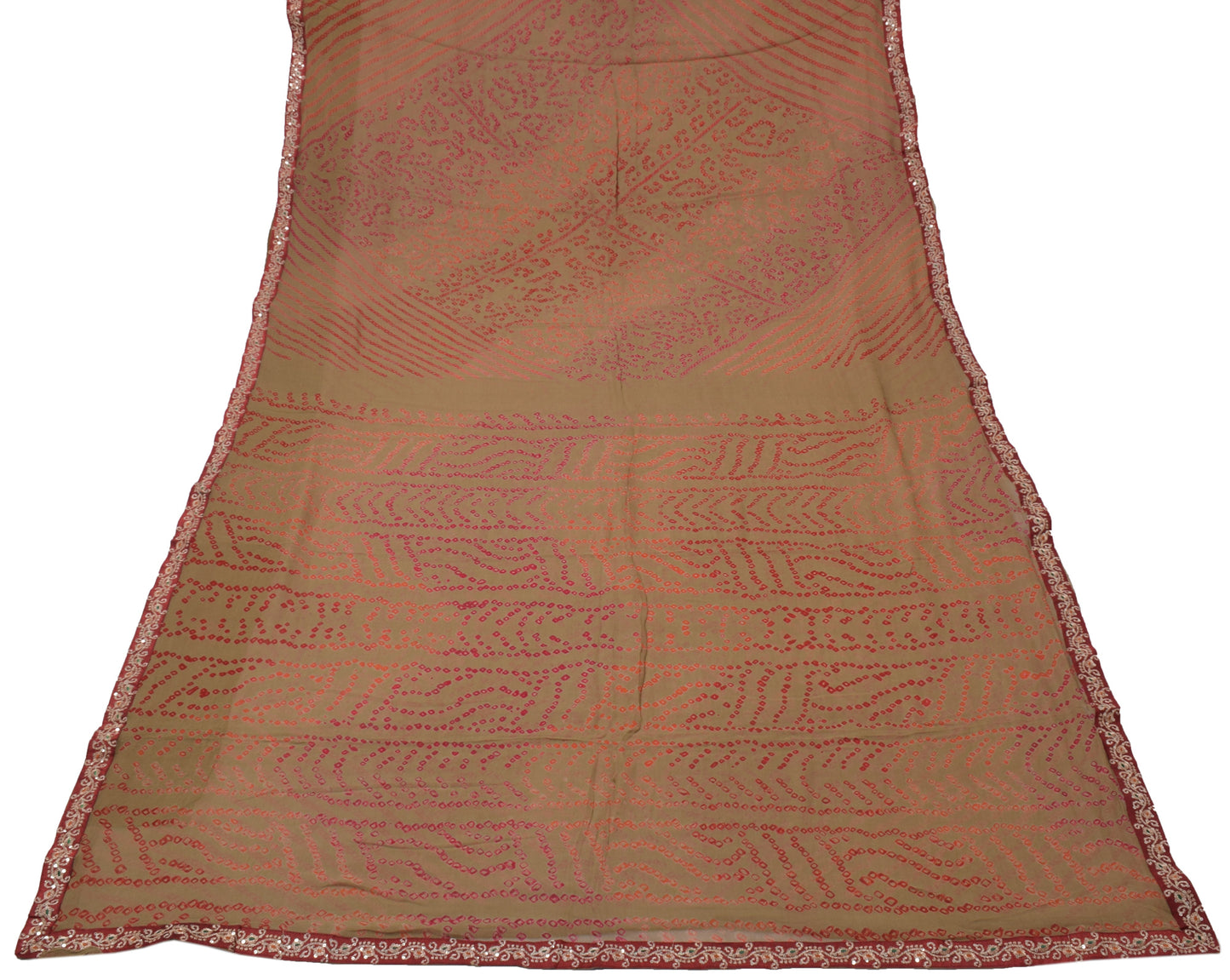 Sushila Vintage Green Saree 100% Pure Georgette Silk Printed Indian Craft Fabric