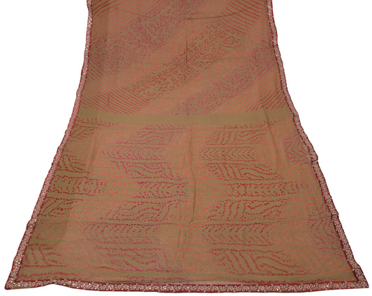 Sushila Vintage Green Saree 100% Pure Georgette Silk Printed Indian Craft Fabric